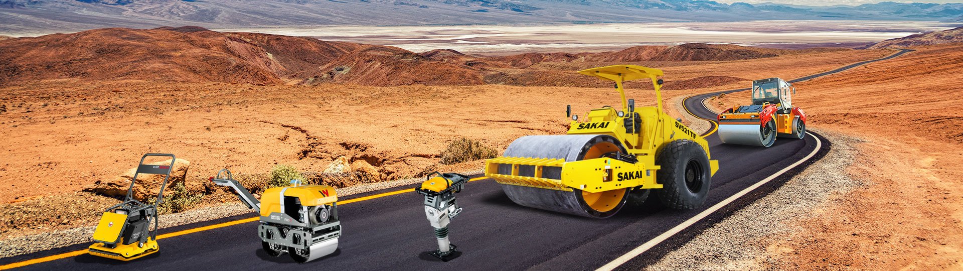 Compactors and rollers for efficient material and surface compaction, including smooth wheel, sheep-foot, double drum, and pneumatic rollers for various road construction needs.