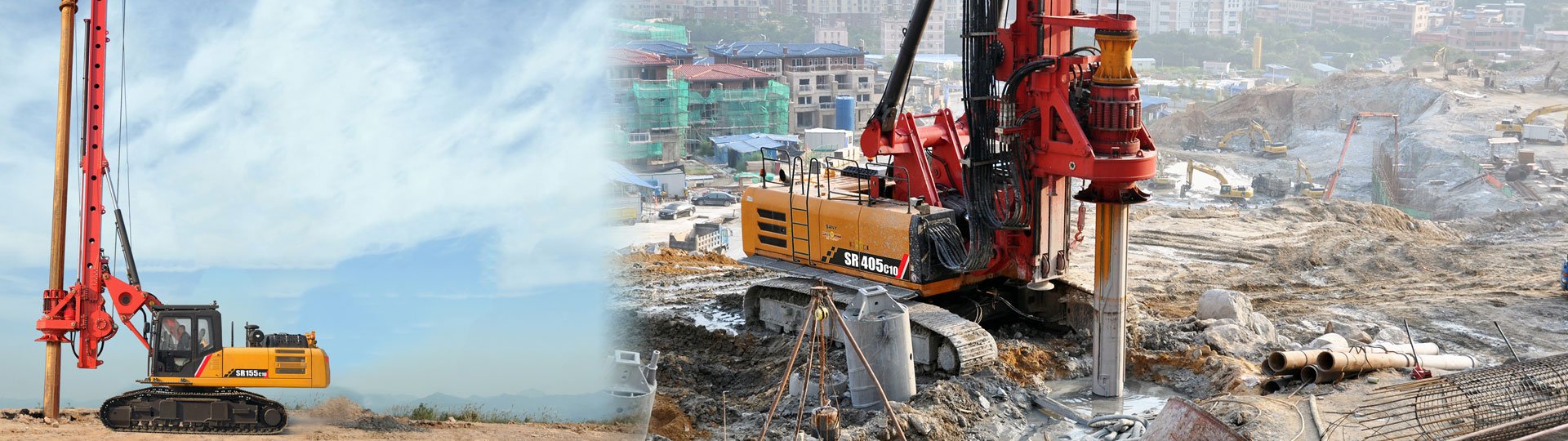 SANY Piling & Foundation Equipment, featuring world-class rotary drilling rigs, including Hydraulic Rotary Drilling Rigs and CFA Piling Machines, designed for high torque, efficiency, and fast drilling.