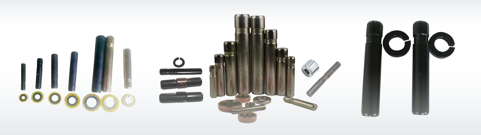 Tough steel pins, bushings, and retainers for excavators and loaders, offering strength, shock resistance, and durability.