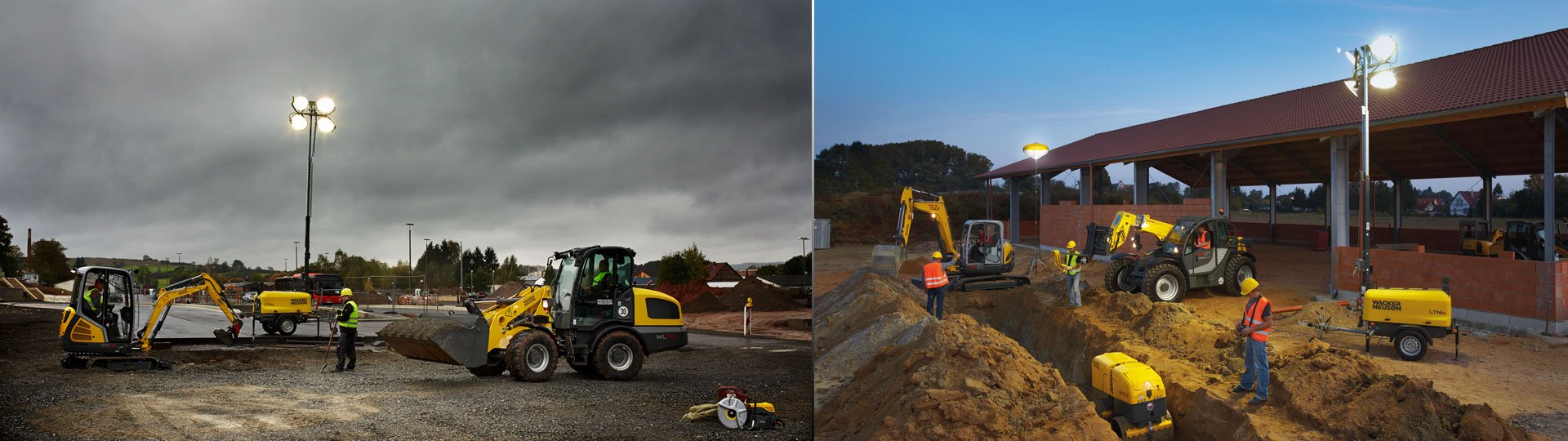 Wacker Neuson lighting systems – Efficient, glare-free illumination for large work areas, enhancing safety and reducing equipment costs.