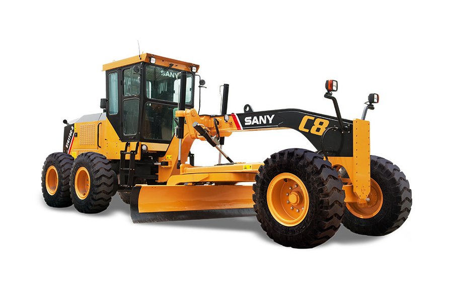 Motor grader for precise grading and leveling of road surfaces, essential for creating smooth and even roads in construction projects.