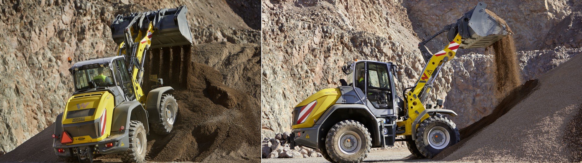 Wacker Neuson compact wheel loader, offering balanced efficiency, versatility with multiple attachments, and high maneuverability for construction and landscaping.
