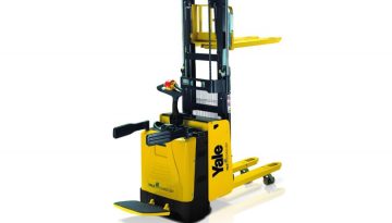 Yale stand/ride-on pallet stackers providing enhanced operator comfort and productivity for stacking loads in larger warehouse areas across the UAE