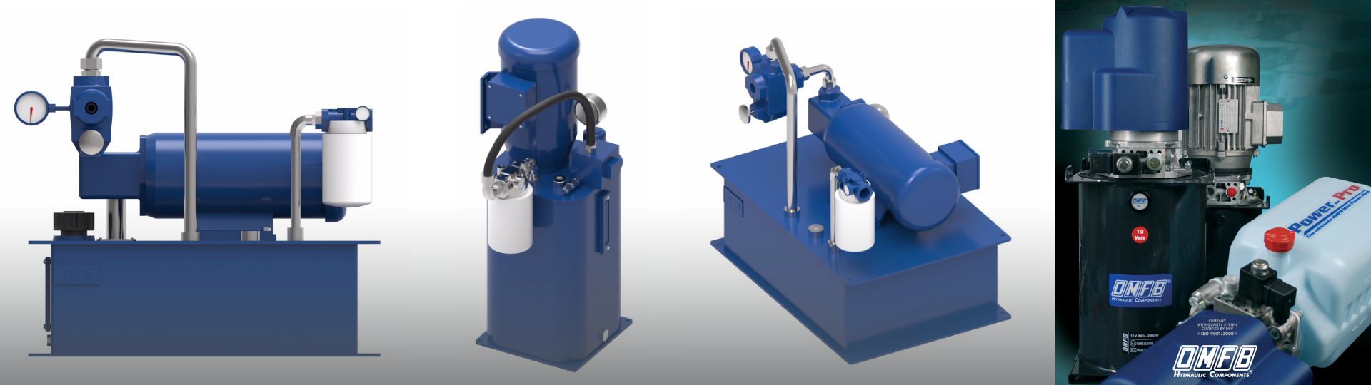 Hydraulic power packs with electric motor, pump, and control valves, designed for efficient fluid power in various applications.