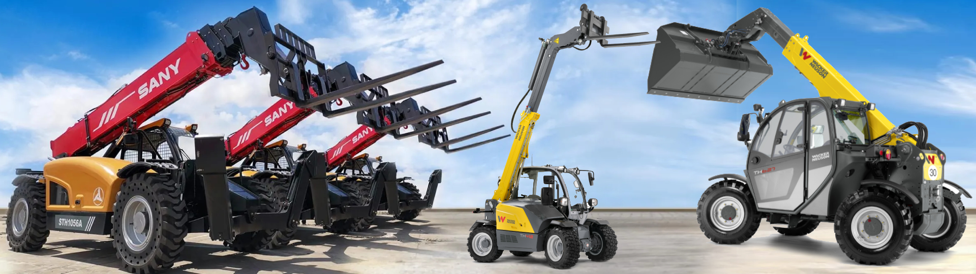 SANY telehandlers with versatile attachments, offering exceptional lifting height, reach, off-road capabilities, and multifunctionality for construction, agriculture, mining, and logistics industries