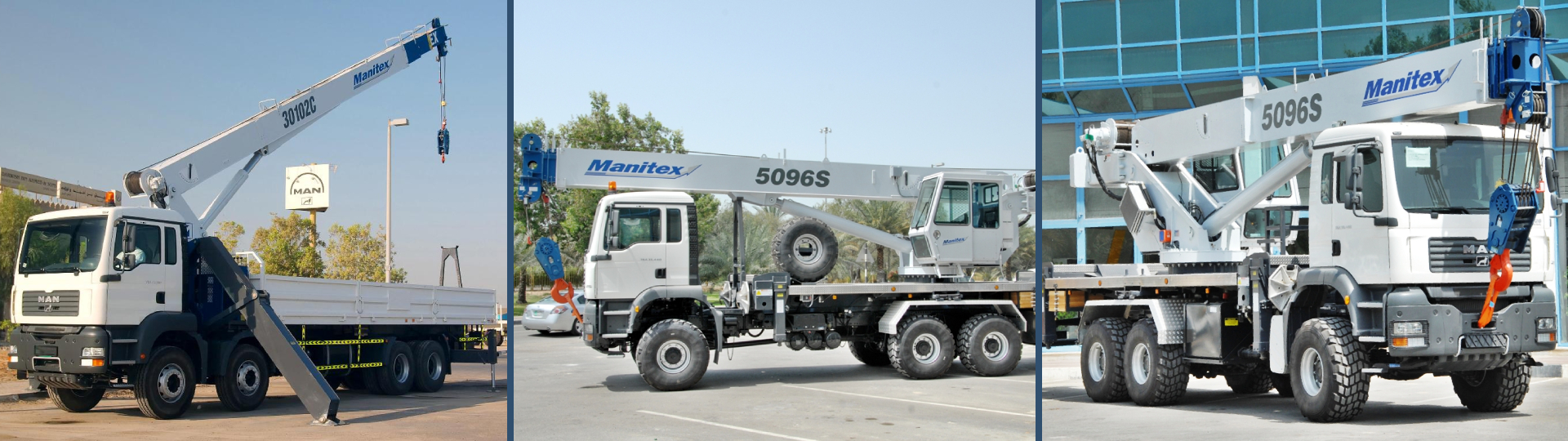 Manitex truck-mounted cranes offering high-capacity lifting solutions, designed for general contractors, crane rental, specialty services, and aerial work platforms, mounted on commercially available chassis.