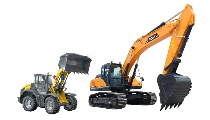 SANY construction machinery, including excavators, cranes, and loaders for infrastructure and construction projects.